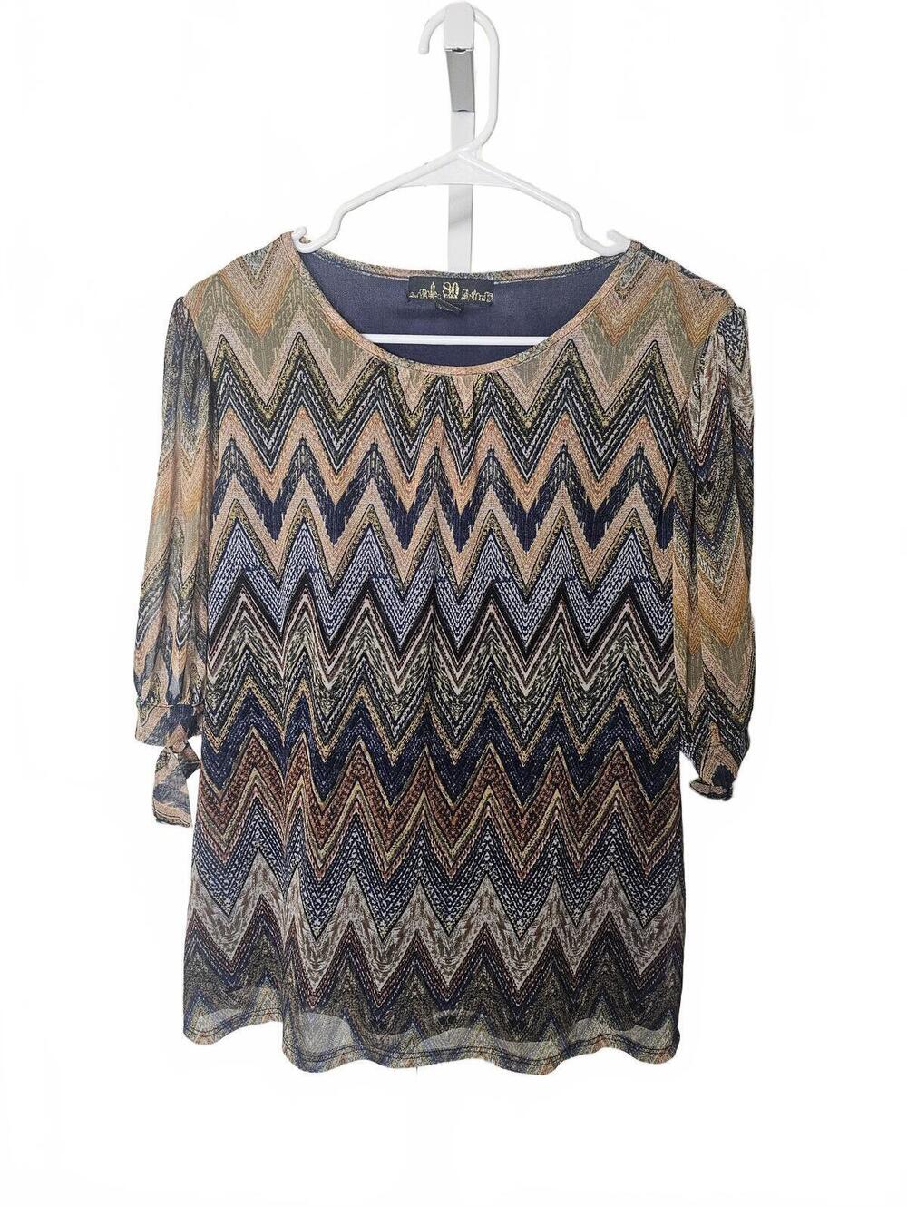 80 Park Zigzag Pattern Sheer Blouse XL